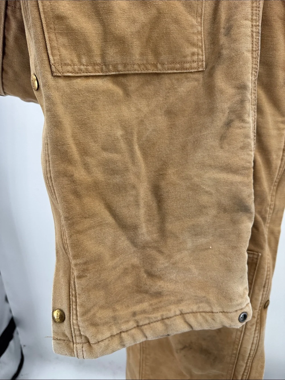 VTG CARHARTT QUILT LINED OVERALLS 36x34 ZIP side INSULATED BIB BROWN double knee